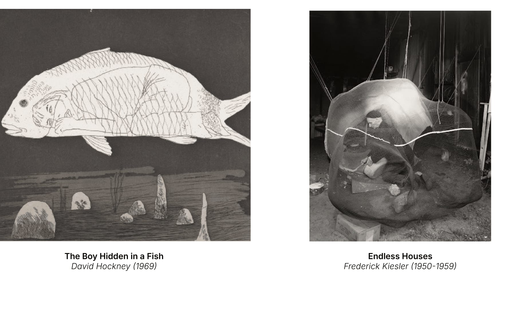 Konzeptreferenzen: David Hockneys The Boy Hidden in a Fish und Frederick Kieslers Endless House